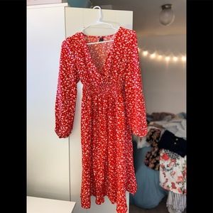 Red flower dress XS